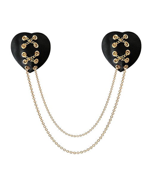 Neva Nude Two Heart Chained Pasties - Black O/S by Neva Nude