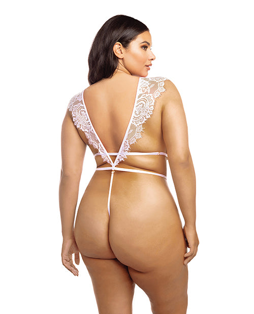 Imani Eyelash Lace Soft Cup High Leg Teddy Pink Tulle 1X/2X by Oh La La Cheri