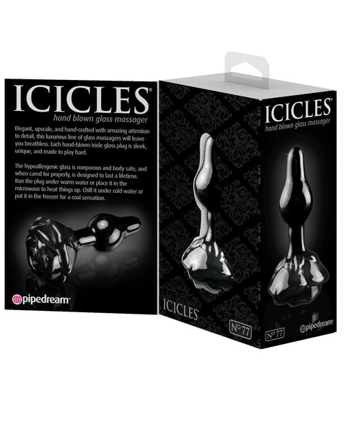 Icicles No. 77 Hand Blown Glass Rose Butt Plug - Black by Pipedream Products