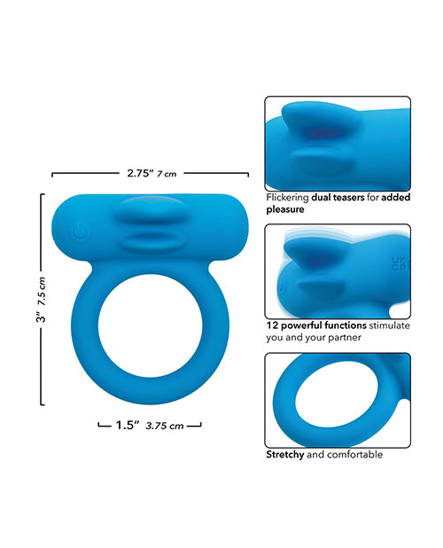 Couple's Enhancer Silicone Rechargeable Double Trouble Enhancer w/Flickering Dual Teasers - Blue by California Exotic Novelties