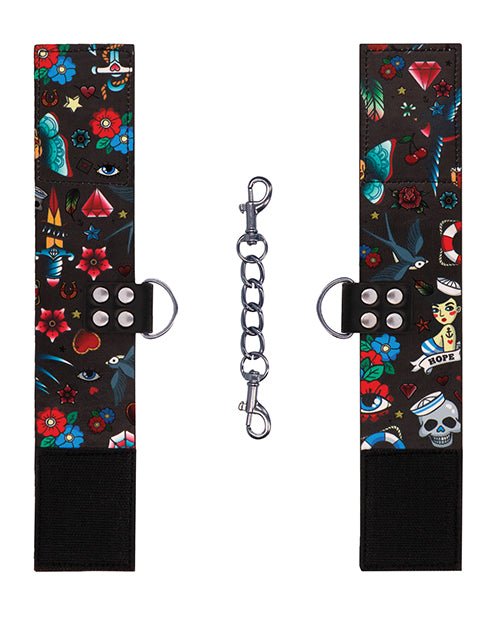 Shots Ouch Old School Tattoo Style Printed Ankle Cuffs- Black by Shots America LLC
