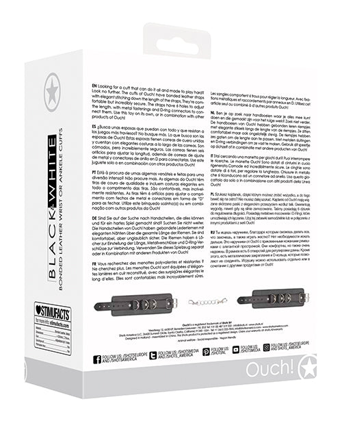 Shots Ouch Black & White Bonded Leather Hand/Ankle Cuffs - Black by Shots America LLC