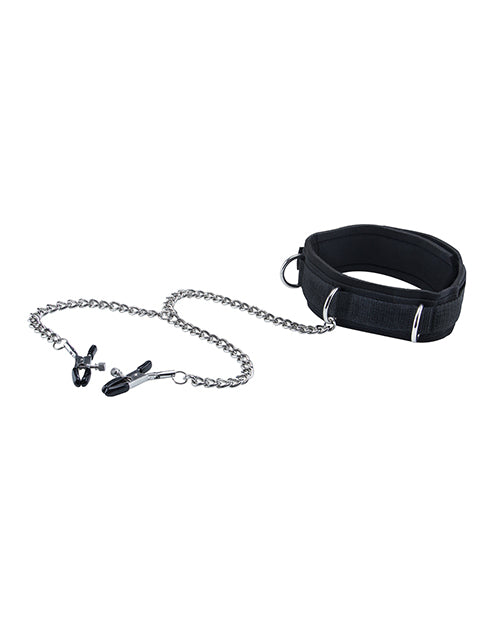 Shots Ouch Black & White Velcro Collar w/Nipple Clamps - Black by Shots America LLC