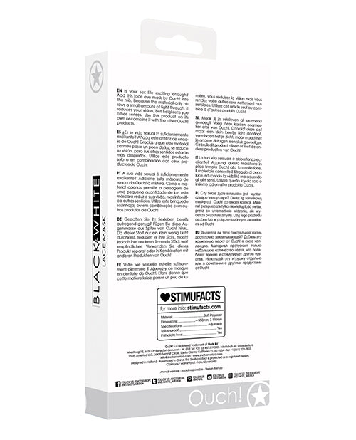 Shots Ouch Black & White Lace Mask w/Elastic Straps - Black by Shots America LLC