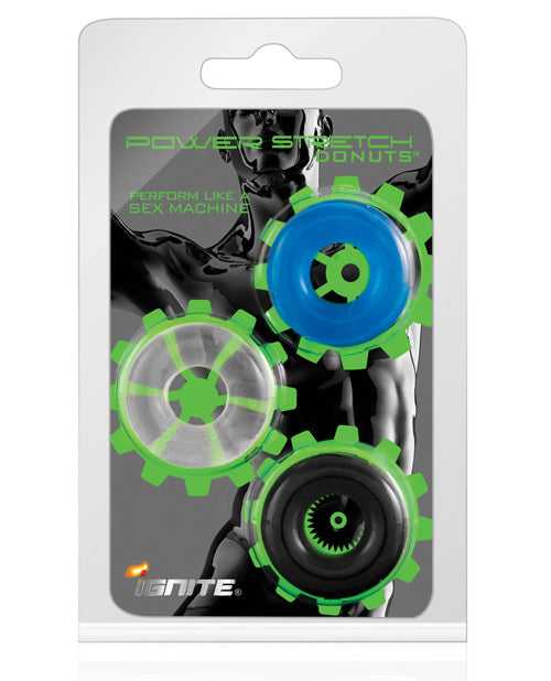 Ignite Power Stretch Donuts Cockrings - Pack of 3 Black/Clear/Blue by Si Novelties