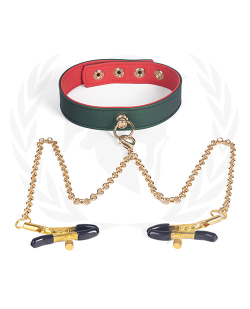 Spartacus PU Collar w/Nipple Clamps - Green by Spartacus