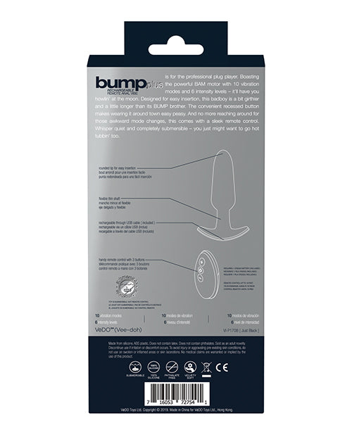 VeDO Bump Plus Rechargeable Remote Control Anal Vibe - Just Black by Savvy Co.