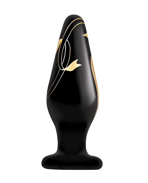 Secret Kisses 4.5" Handblown Wide Glass Plug - Black/Gold by Xgen