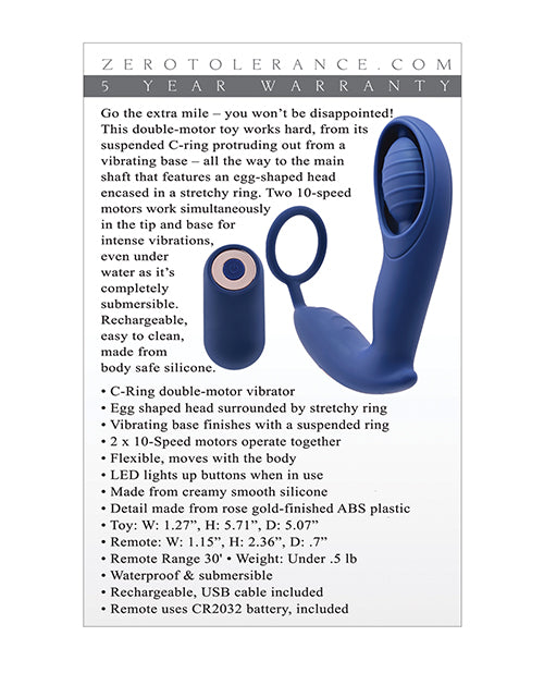 Zero Tolerance Extra Mile C Ring Vibrator - Blue by Evolved Novelties INC