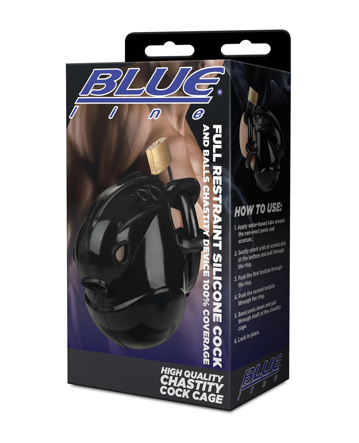 Full Restraint Silicone Cock & Balls Chastity Device - 100% Coverage Black by Blue Line