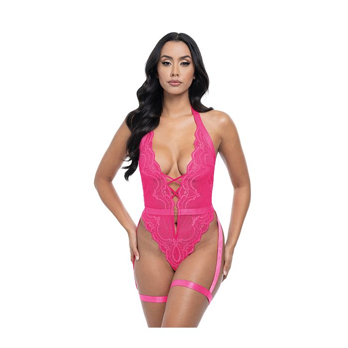 Kahlia Lace Halter Top Teddy - Pink Yarrow L/XL