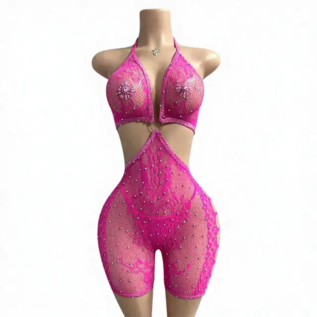 Hot Nights- Soft Power Rhinestone 2pc Short Set