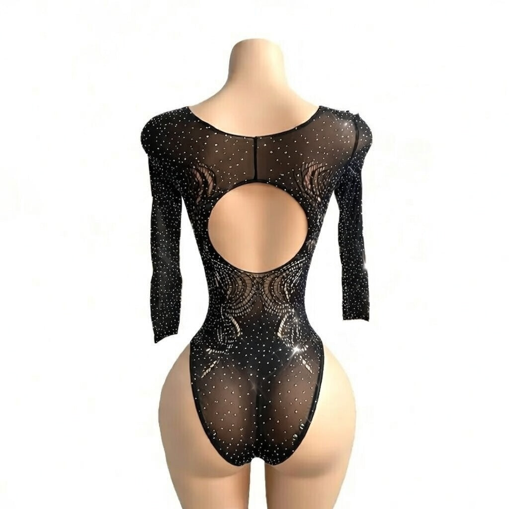 Hot Nights- Money Walk Rhinestone Long Sleeve Bodysuit by Hot Nights