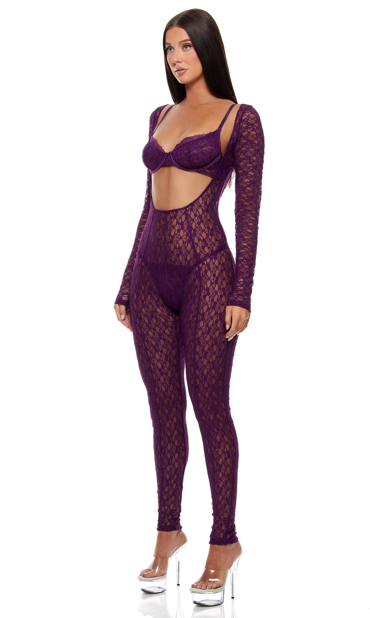 Feel Me Textured Lace Jumpsuit Lingerie Set by Forplay Inc.