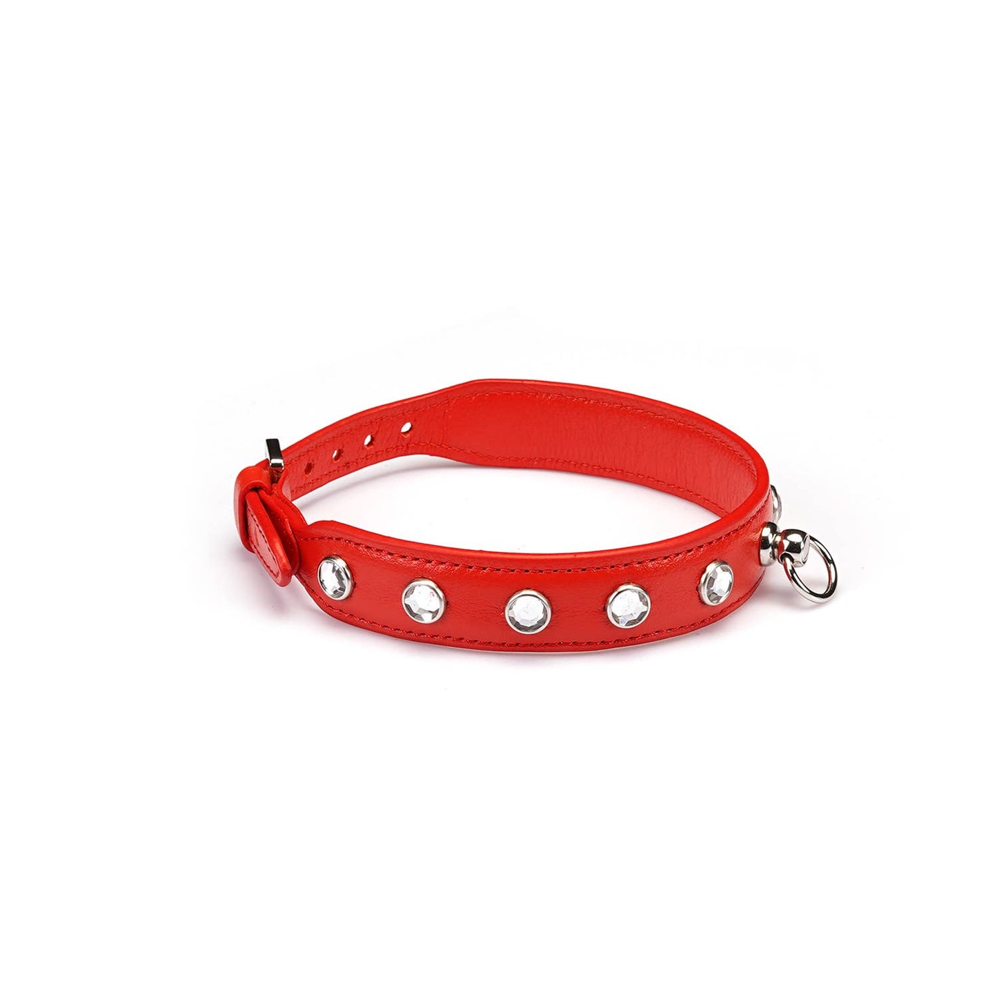 Liebe Seele Premium Leather Choker with Diamonds Red