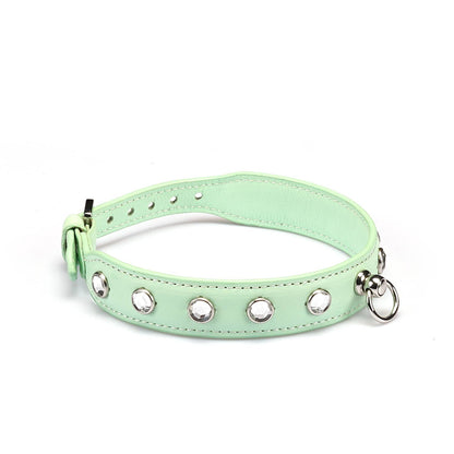 Liebe Seele Premium Leather Choker with Diamonds Green