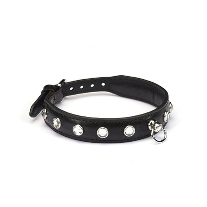 Liebe Seele Premium Leather Choker with Diamonds Black