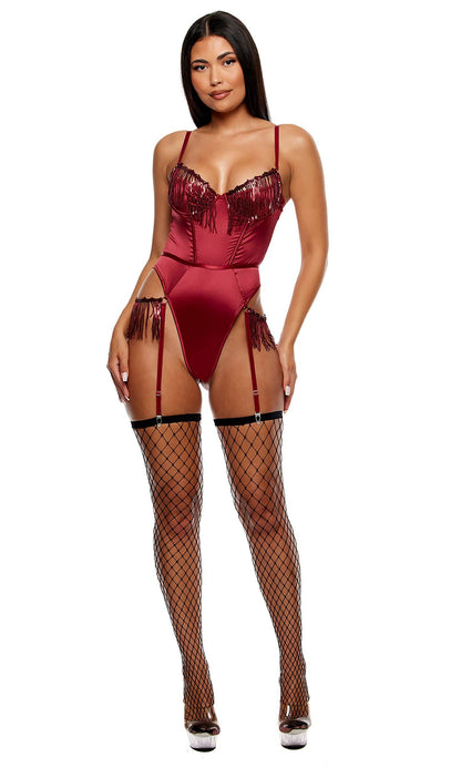 Peep Show Sequin Fringe Teddy - Wine