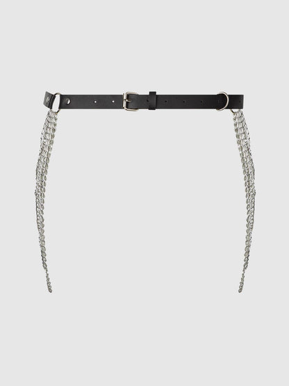 CHAIN & LEATHER-LIKE DRAPED GARTER