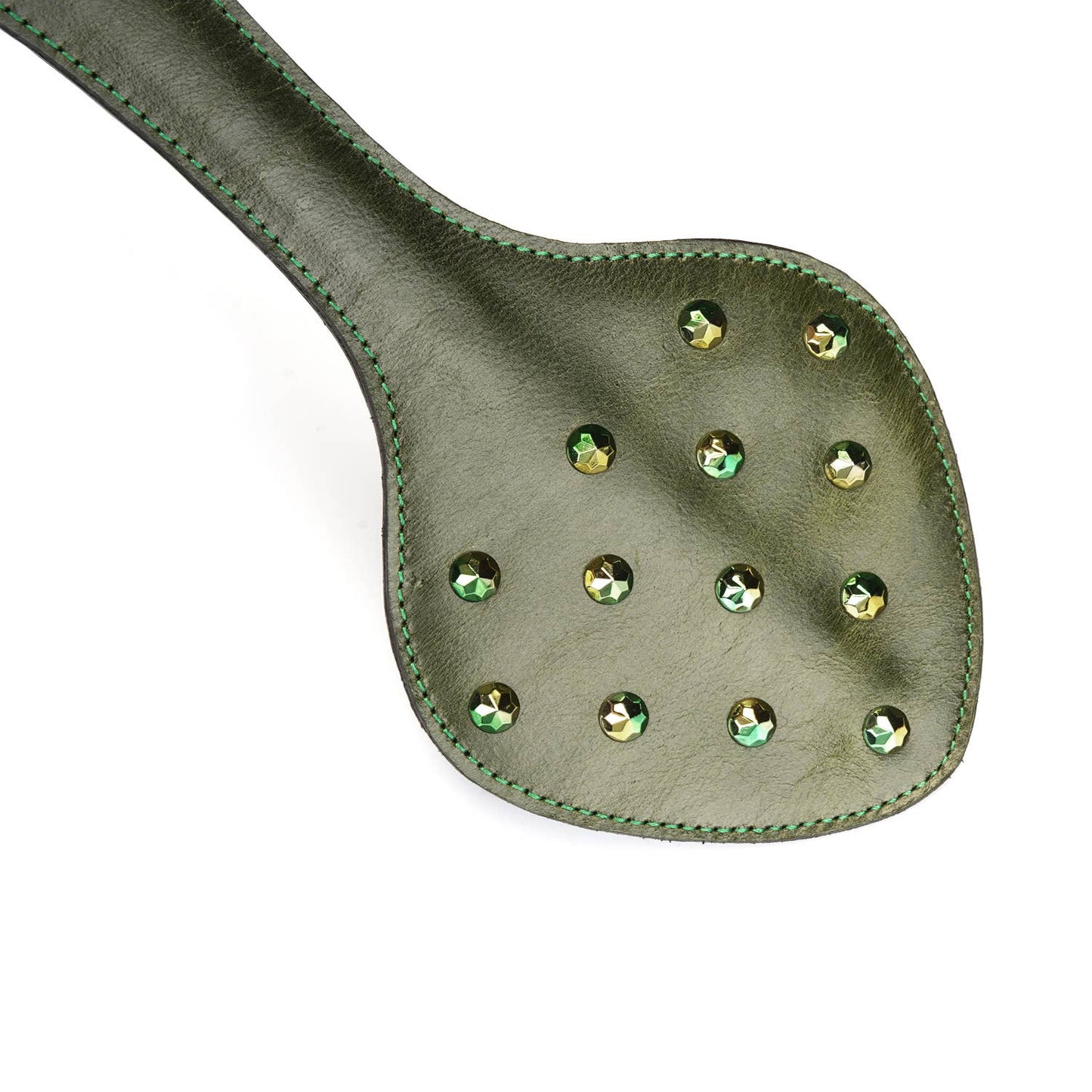 Liebe Seele- Luxury Green Leather Paddle with Green Rivets by Liebe Seele