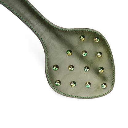 Liebe Seele- Luxury Green Leather Paddle with Green Rivets by Liebe Seele