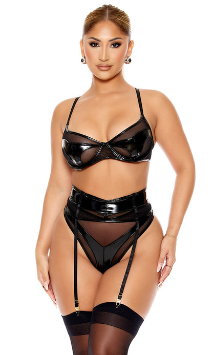 Opposites Attractl Bra and Garter Belt Lingerie Set by Forplay Inc.
