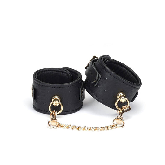 Demon's Kiss Black Leather Wrist Cuffs with Locking Buckles
