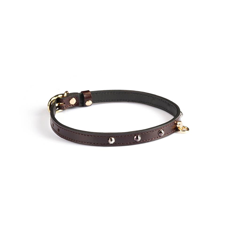 0.4" Wide Luxury Leather O-Ring Choker with Rivets