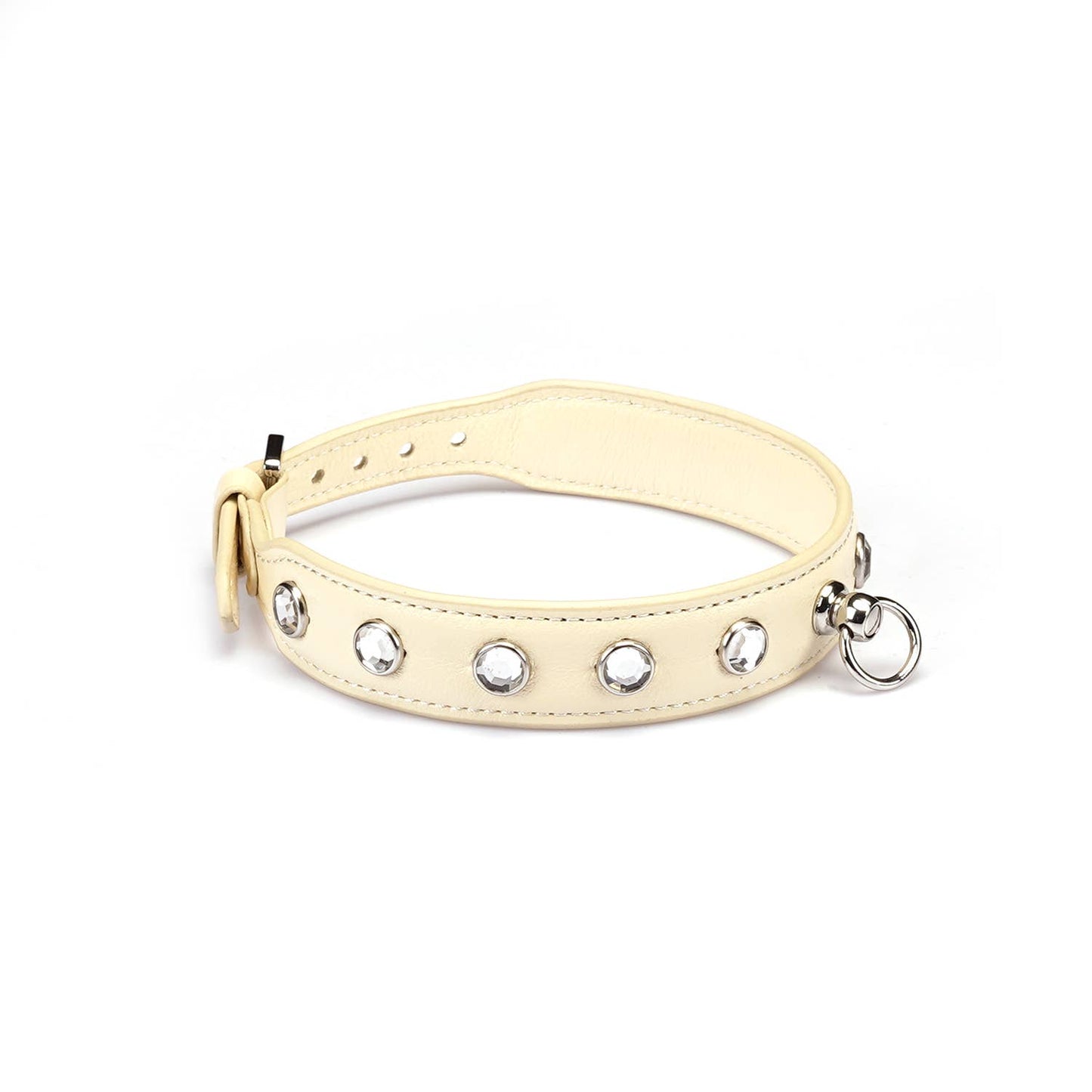 Liebe Seele Premium Leather Choker with Diamonds Ivory White