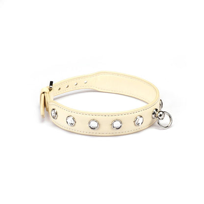 Liebe Seele Premium Leather Choker with Diamonds Ivory White