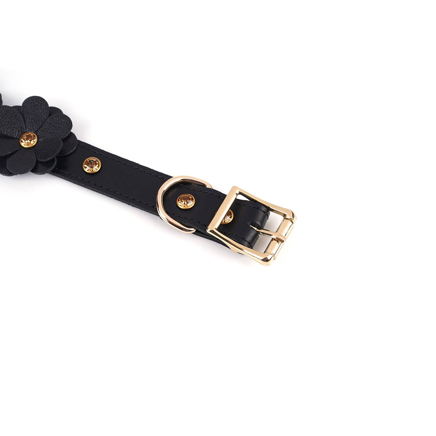 Liebe Seele- Black Leather Flowers Collar with Leash
