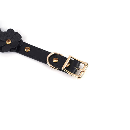 Liebe Seele- Black Leather Flowers Collar with Leash