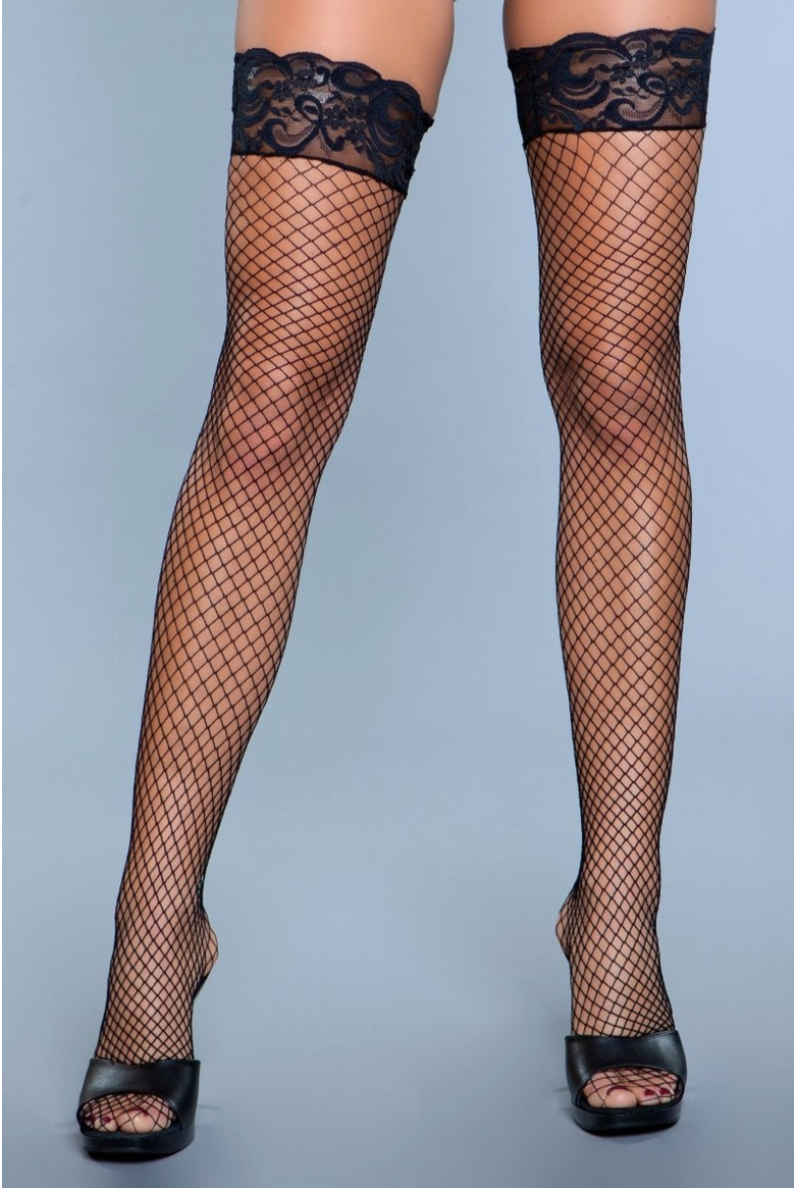 1916 Amber Lace Top Fishnet Thigh Highs Black