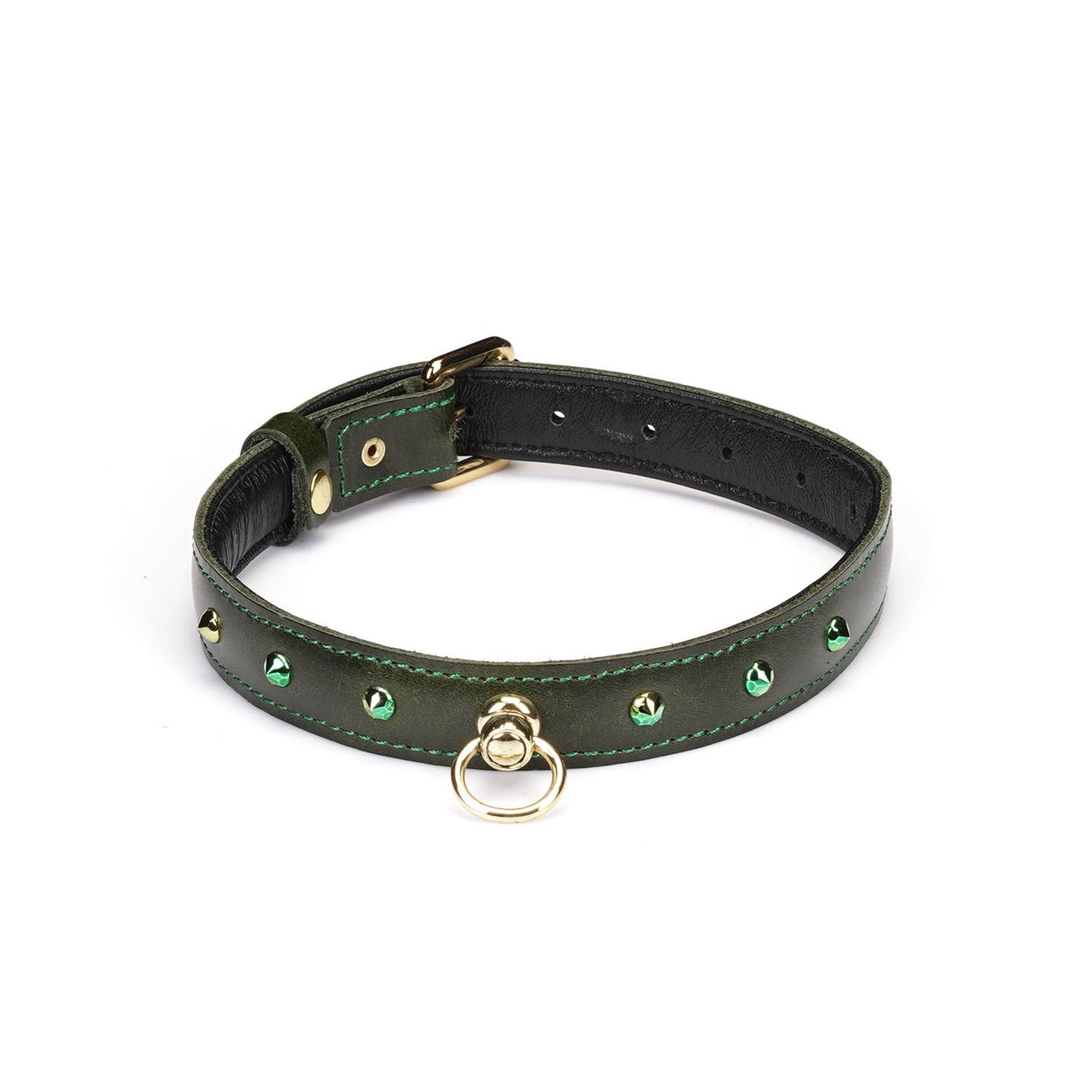 Luxury Green Leather O-ring Choker with Green Rivets by Liebe Seele