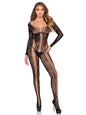 Net and Lace Crotchless Lingerie Jumpsuit - Os - Black by Leg Avenue
