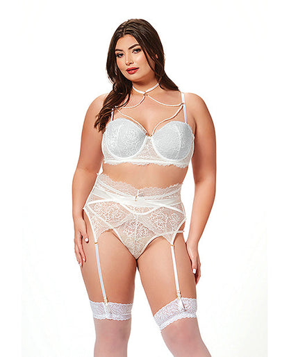 Lace & Pearl Bra, Garter Belt & Thong White by Seven 'til Midnight Costume