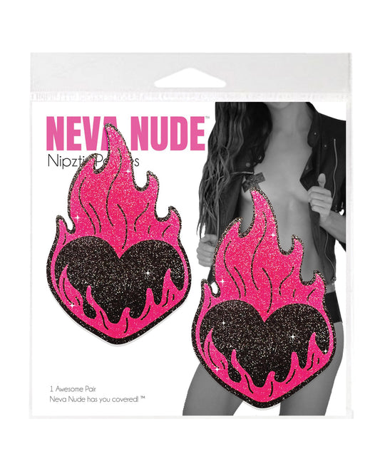 Neva Nude Flaming Heart Glitter Pasties - Black/Red O/S by Neva nude