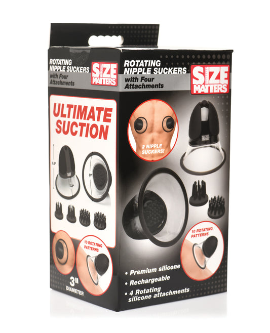 Size Matters 10X Rotating Silicone Nipple Suckers w/ 4 Attachments - Black by Xr llc