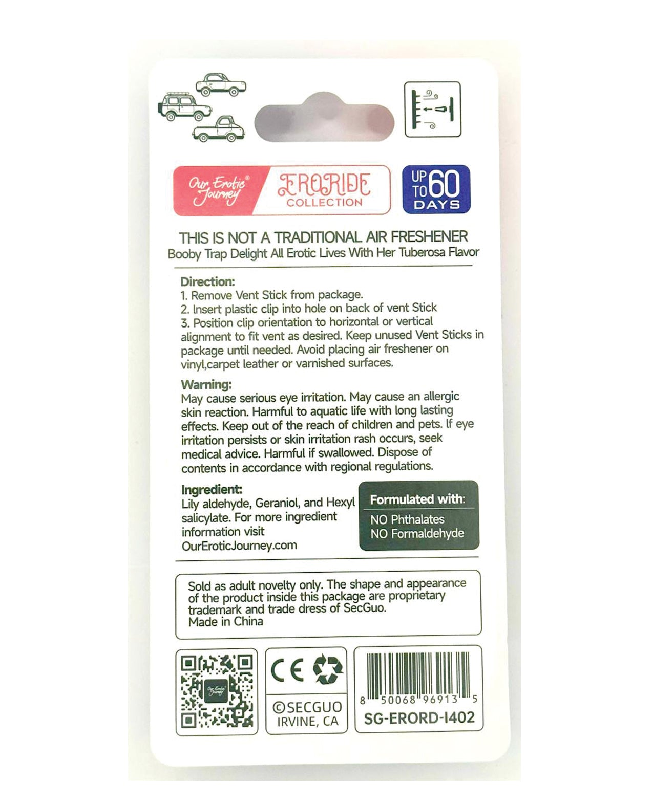 EroRide Booby Trap Pheromone Infused Air Freshener - Tuberosa by Wsst group inc.