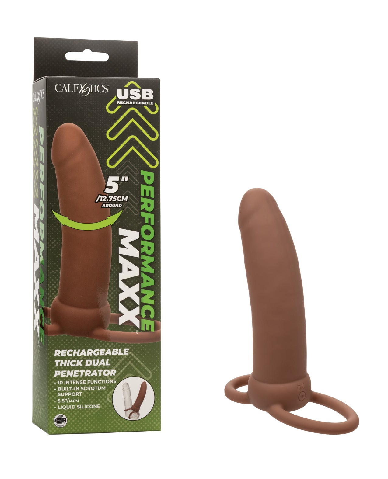 Performance Maxx Rechargeable Thick Dual Penetrator - Brown by California exotic novelties