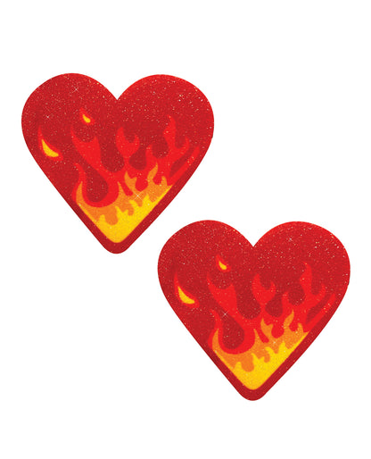 Neva Nude Glitter Flaming Heart Pasties - Red/Orange O/S by Neva nude