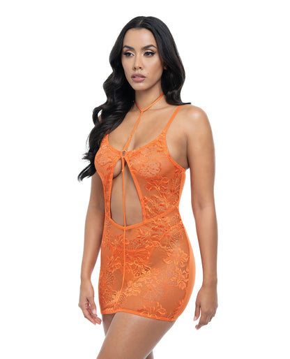 Presley Lace Babydoll w/G-String 2 pc Set - Dragon Fire Orange L/XL by Oh la la cheri