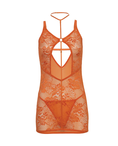 Presley Lace Babydoll w/G-String 2 pc Set - Dragon Fire Orange L/XL by Oh la la cheri
