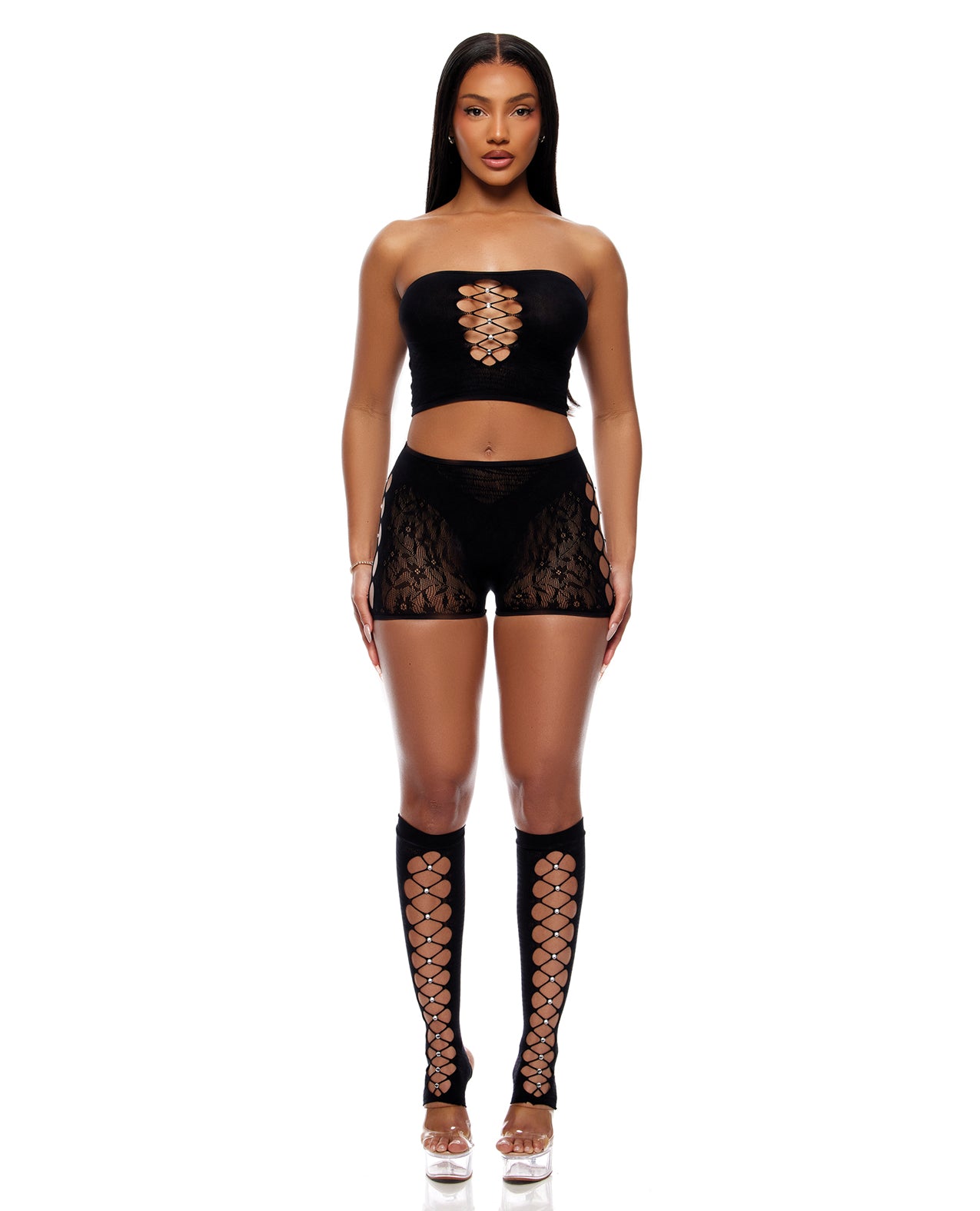 Cross Your Mind Tube Top w/Boy Short Set - Black QN by Forplay inc.