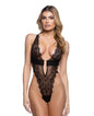 Fever Dream Chantilly Eyelash Lace and Stretch Satin Teddy - Black SM by Roma costume inc