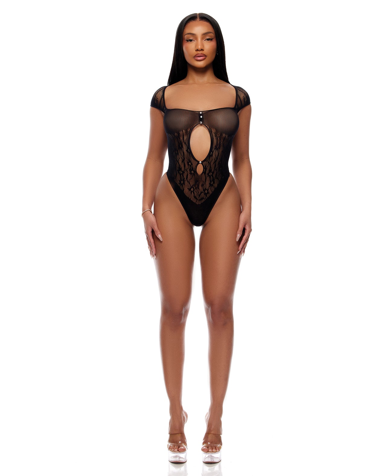 Cross Your Mind Seamless Teddy w/Rhinestone Accents - Black O/S by Forplay inc.