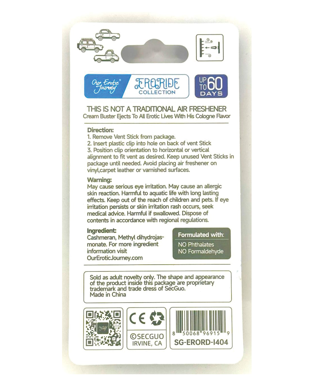 EroRide Cream Buster Pheromone Infused Air Freshener - Cologne by Wsst group inc.