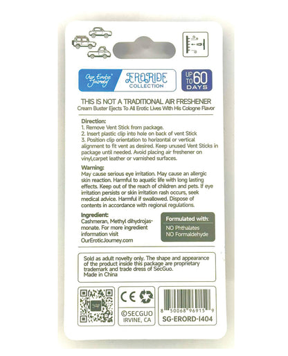 EroRide Cream Buster Pheromone Infused Air Freshener - Cologne by Wsst group inc.