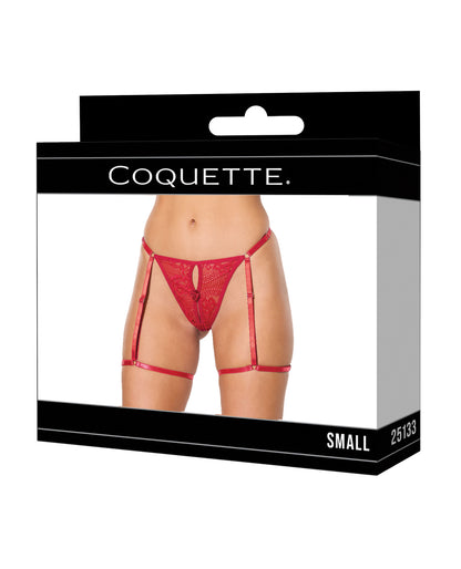 Lace Thong w/Garters and Bow Detail - Red SM by Coquette international