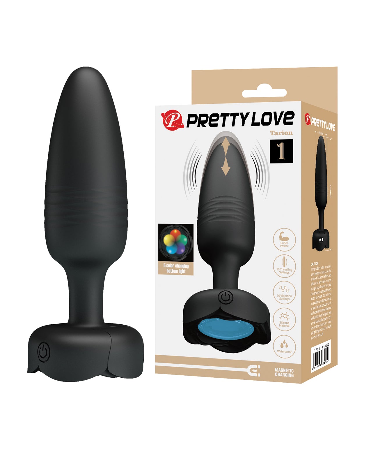 Pretty Love Tarion Thrusting Butt Plug w/Multi Color Bottom Light - Black by Liaoyang baile health care produ